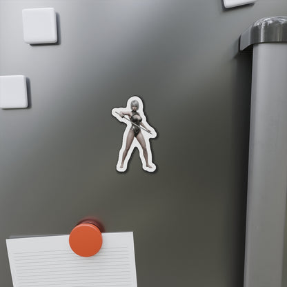 A2 Magnet – NieR Automata Anime Heroine Fridge Magnet, Game Decor, die-cut vinyl fridge magnet showing fierce anime heroine on metal surface