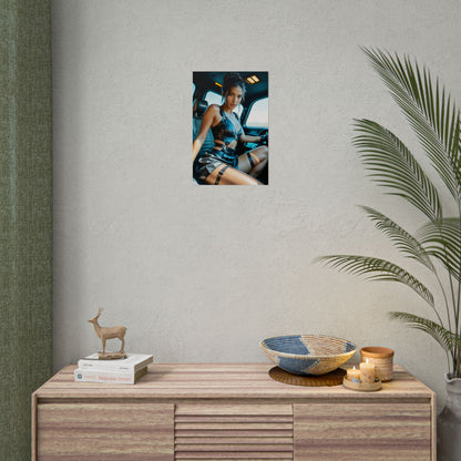 Panam Palmer Art Print – Iconic Cyberpunk Heroine Poster for Gamer Setup on neutral wall above modern console, vivid high-resolution print
