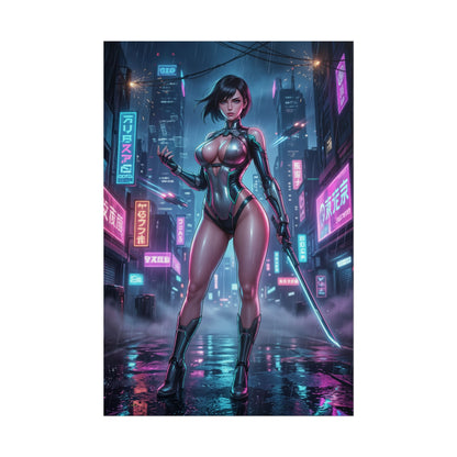 Cyberpunk Girl Poster Futuristic Woman Wall Art Neon Sci Fi Anime Girl Print Tech Aesthetic Gaming Room Decor Gift
