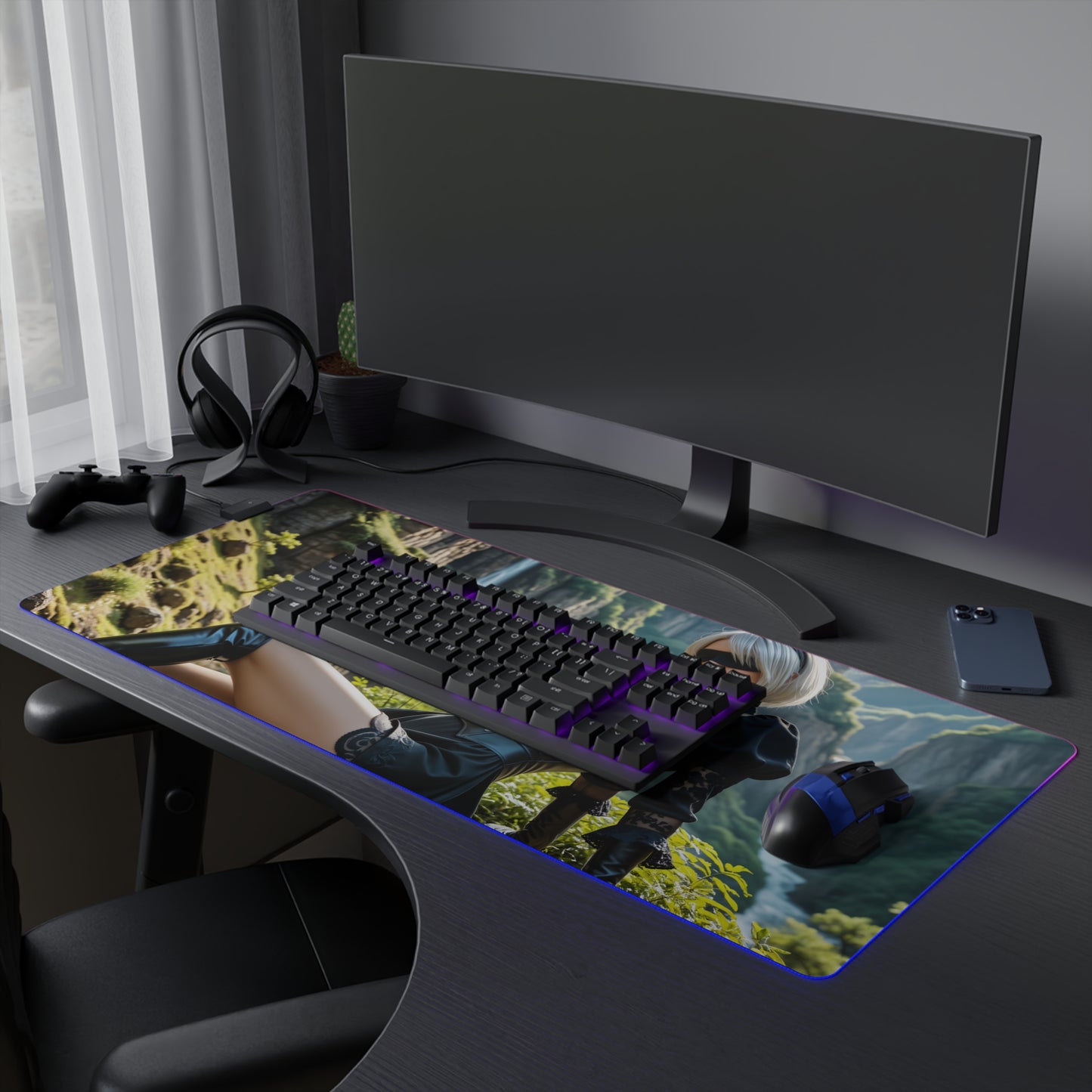 Килимок для столу 2B Nier Automata – світлодіодний RGB-підсвітлювальний килимок, ігровий декор із зображенням дівчини з аніме Вайфу