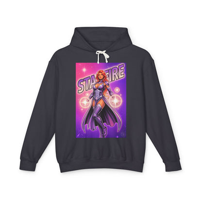 Starfire Hoodie | DC Superhero Hoodie | Cosmic Princess Pullover black hoodie with Starfire cosmic artwork and vibrant purple-pink poster design