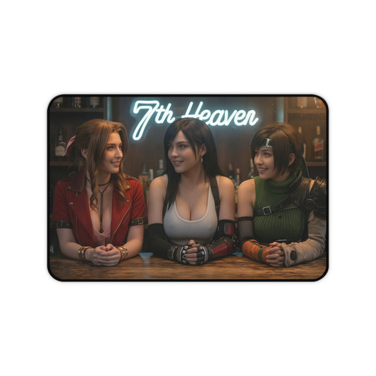 Tifa Aerith Yuffie Gaming Mouse Pad, Final Fantasy Desk Mat, RPG Heroine Setup featuring Tifa Aerith and Yuffie at 7th Heaven bar, HD artwork