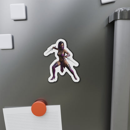 Mileena Magnet – Mortal Kombat Villain Fridge Magnet, Anime Style Decor showing die-cut vinyl Mileena on a metal fridge