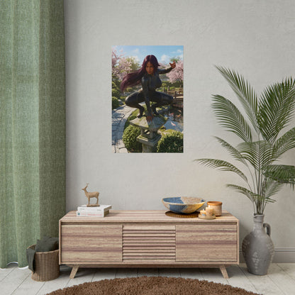 Yoruichi Shihouin Poster, Bleach Art Print – Anime Heroine Wall Art framed on living room wall above console, gamer and anime decor