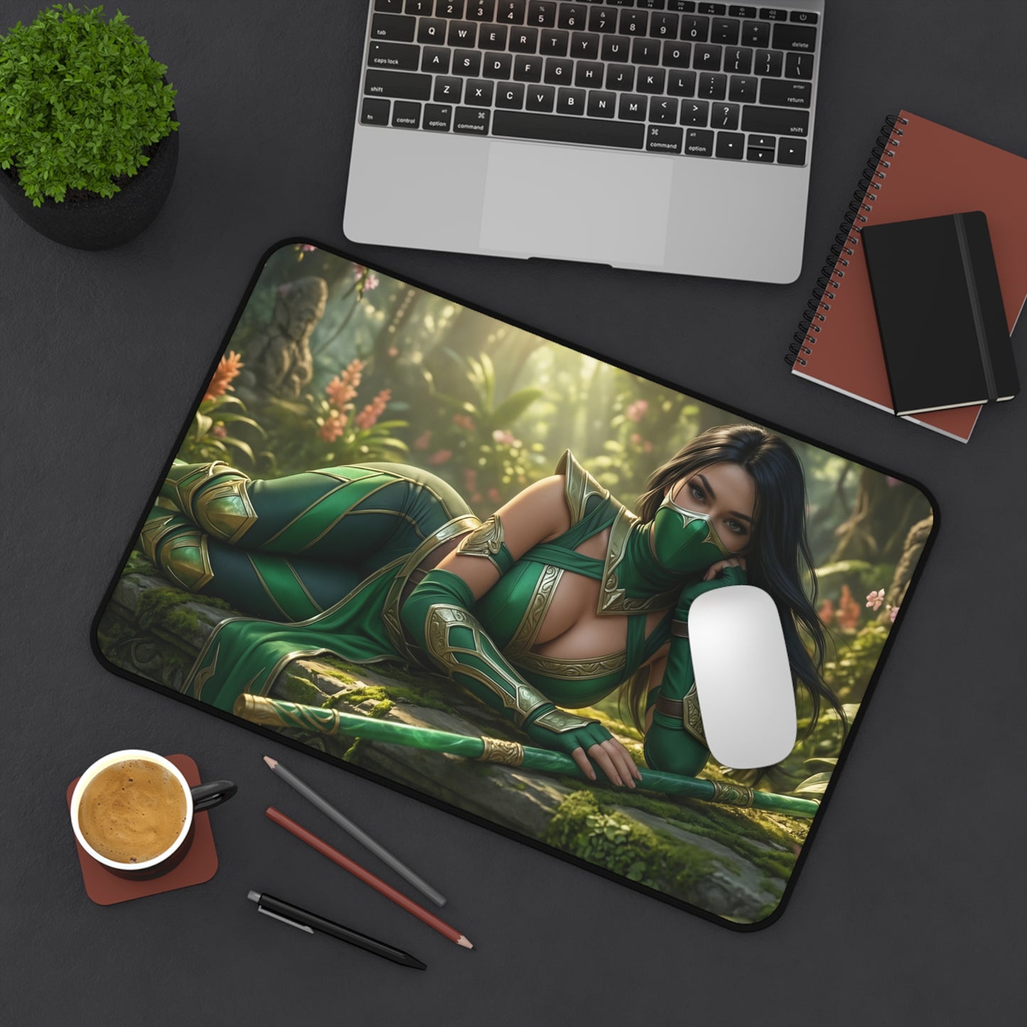 Jade Gaming Mouse Pad, Mortal Kombat Desk Mat, Green Ninja Fighter Setup — premium green ninja artwork mouse pad for precision gaming