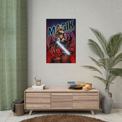Magik Poster / Magik Wall Art / Magik Art Print / Marvel Poster - dark fantasy heroine with massive soul sword in fiery backdrop