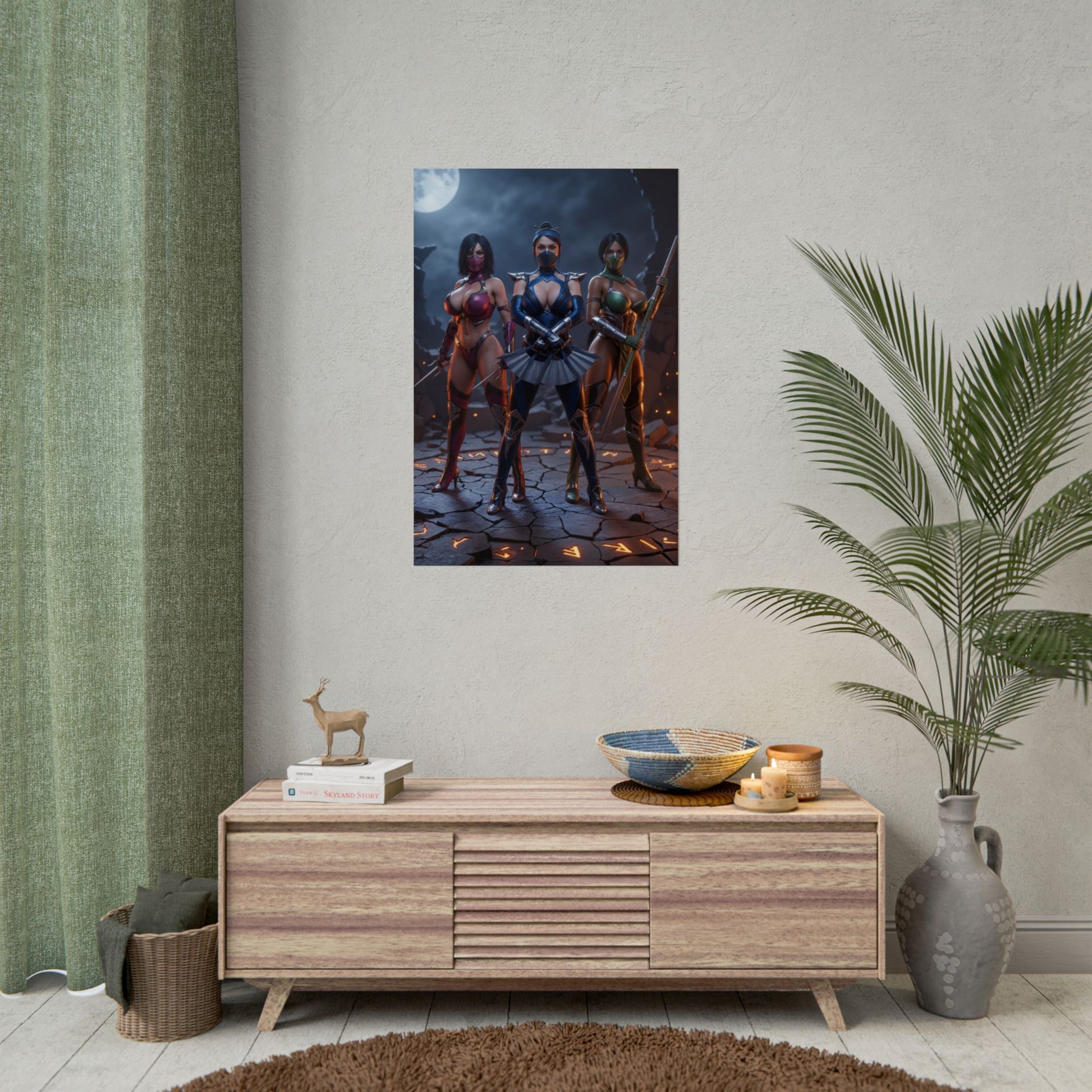 Kitana Mileena Jade Poster, Mortal Kombat Art Print – Iconic Trio on living room wall, gamer room poster