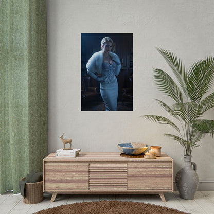 Emma Frost Poster, Marvel Art Print – Iconic Mutant Heroine Wall Art displayed in stylish living room with elegant character presence