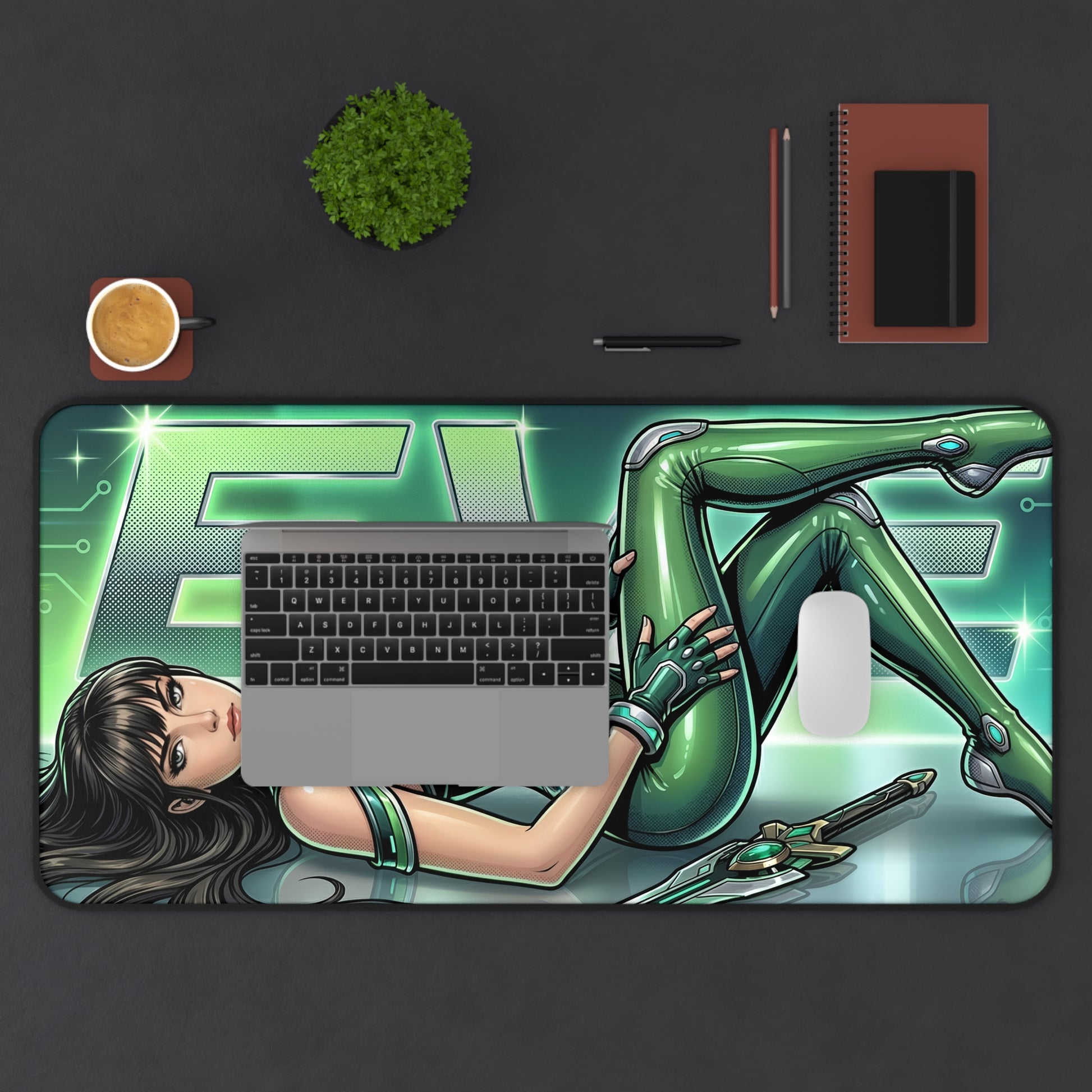EVE Desk Mat, Stellar Blade Mouse Pad, Sci-Fi Gaming Setup Desk Decor featuring neon-armored heroine, smooth glide surface and non-slip base