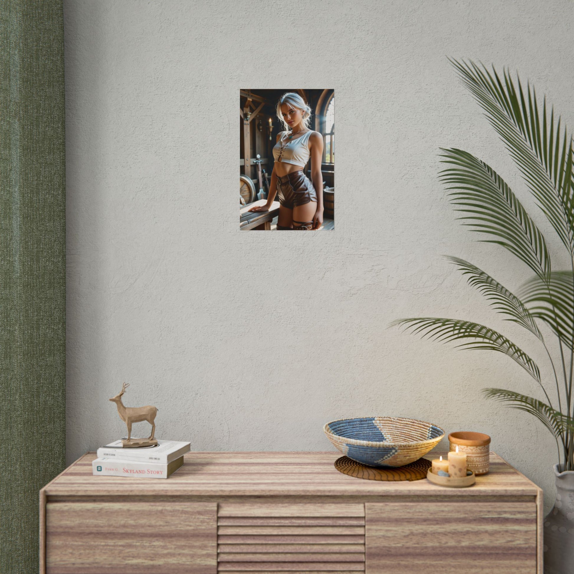 Ciri Wall Decor – Fantasy Heroine Poster for Gaming Room or Home Display showing vivid high‑resolution print hung above console