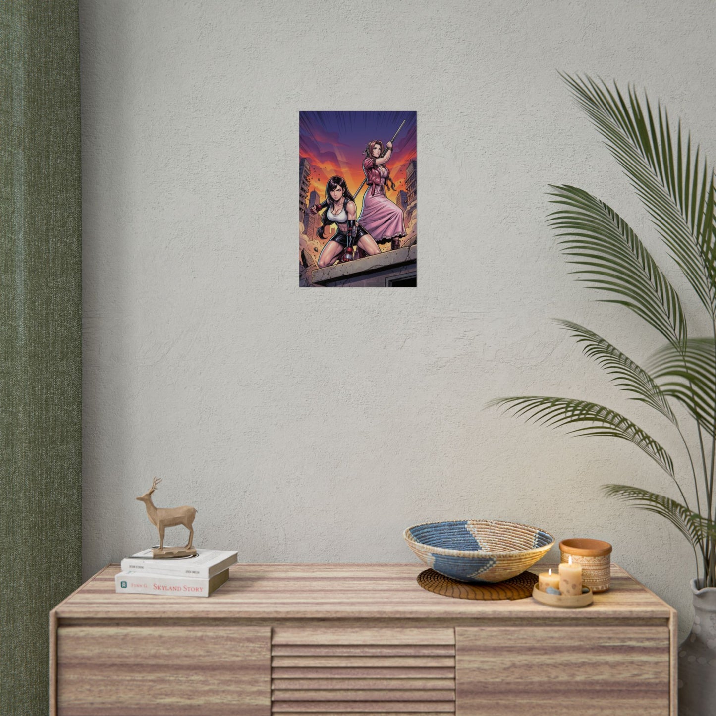 Tifa Lockhart & Aerith Gainsborough Poster / Tifa & Aerith Wall Art / Tifa & Aerith Art Print / Final Fantasy Poster - duo heroine poster over ruined city skyline