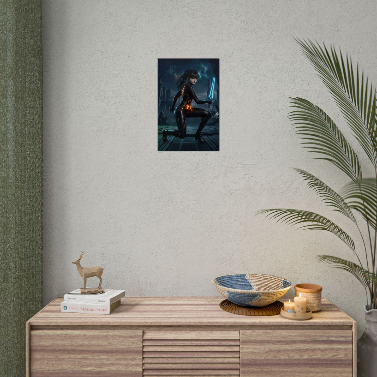 Copy of EVE Poster, Stellar Blade Art Print, Legendary Android Warrior on minimalist wall above console, futuristic gaming room decor