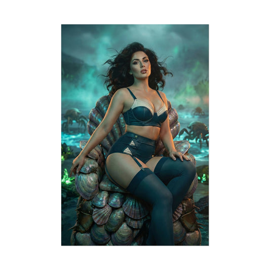 Fallout Radiant Woman Poster / Fallout Radiant Wall Art / Fallout Radiant Art Print / Fallout Poster - striking radiant woman seated amid glowing post-apocalyptic scene