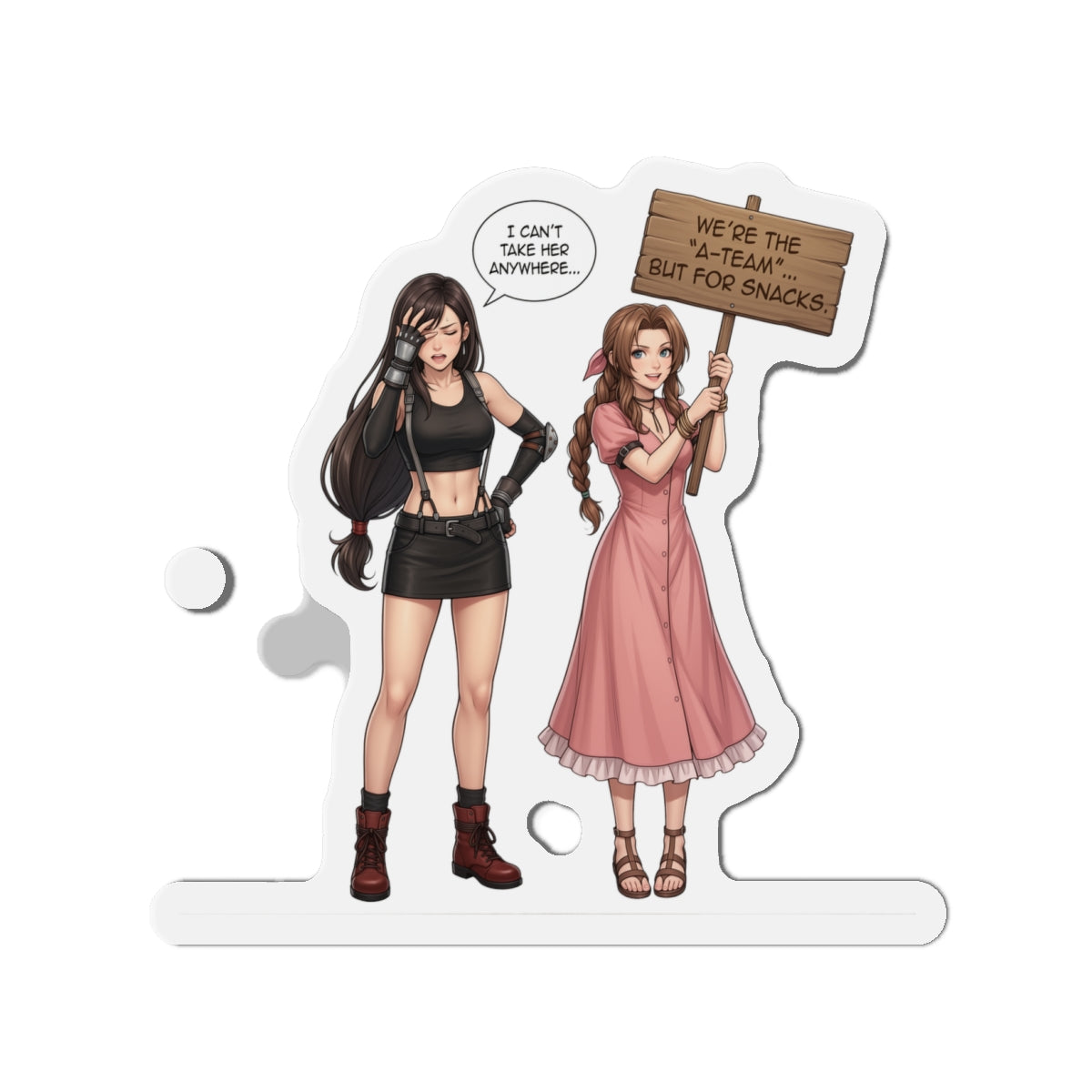 Магніт «Тіфа та Аеріт» – магніт на холодильник із дівчиною з аніме FF7, милий декор для геймерів-дуетів