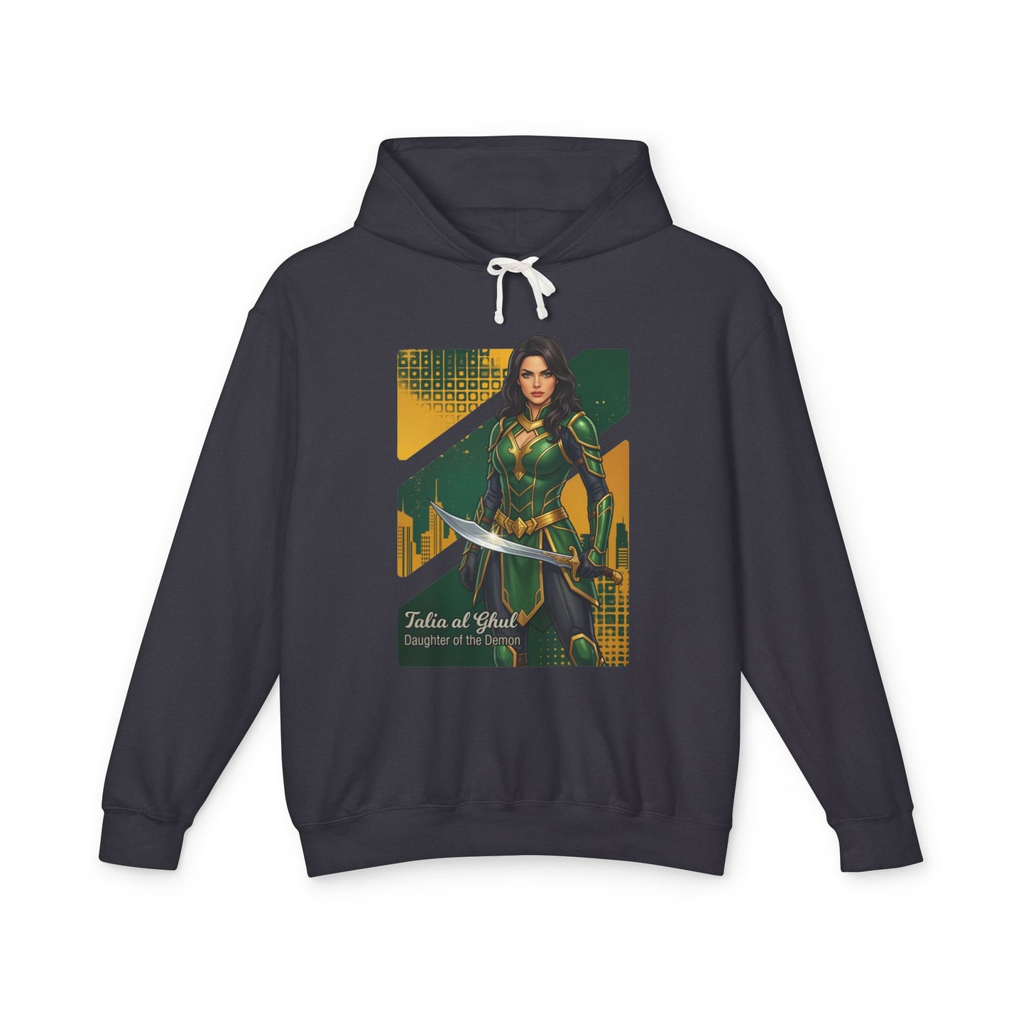 Talia al Ghul Hoodie | DC Comics Hoodie | Anime Assassin Warrior Pullover - dark pullover with anime-style Talia al Ghul art and curved blade