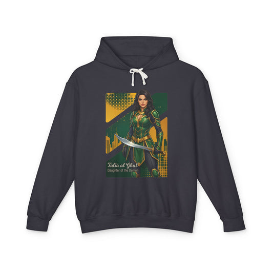 Talia al Ghul Hoodie | DC Comics Hoodie | Anime Assassin Warrior Pullover - dark pullover with anime-style Talia al Ghul art and curved blade