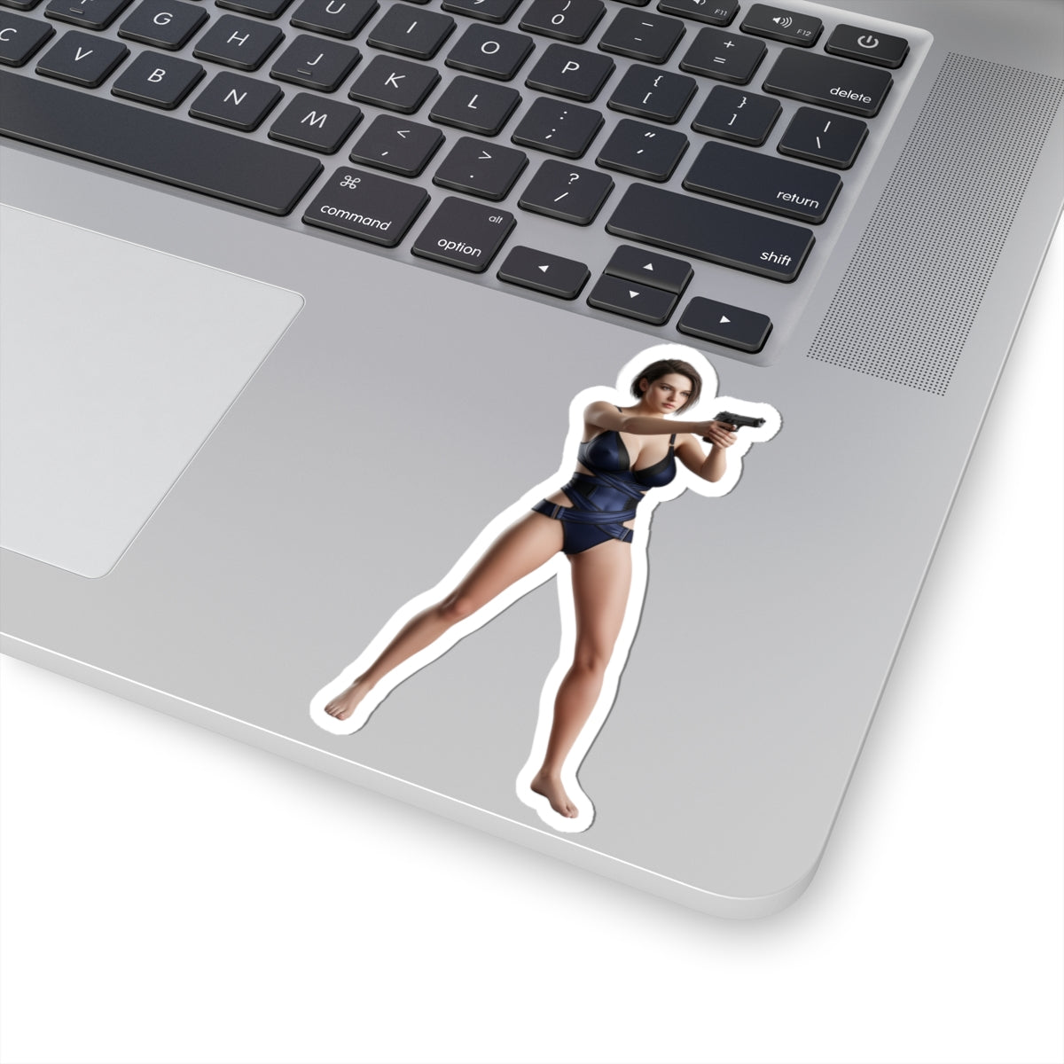 Jill Valentine Sticker – Survival Game Vinyl Sticker for Laptops & Indoor Decor, glossy durable vinyl laptop decal showing Jill aiming a handgun