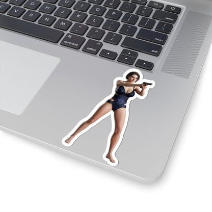 Jill Valentine Sticker – Survival Game Vinyl Sticker for Laptops & Indoor Decor, glossy durable vinyl laptop decal showing Jill aiming a handgun