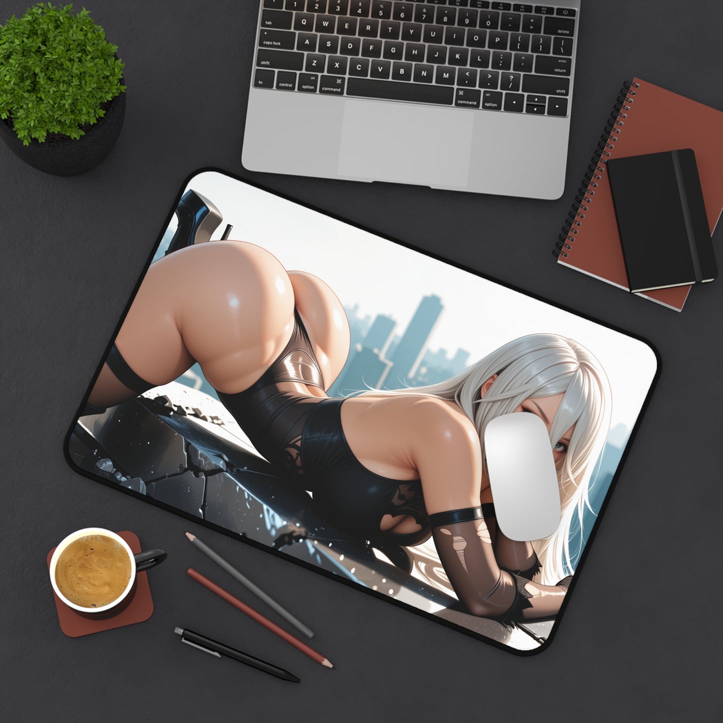 Gaming Mouse Pad – 2B Desk Mat, Nier Automata Anime Girl, Sci-Fi Battle Setup