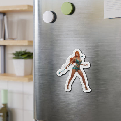 Nami Magnet – One Piece Anime Heroine Fridge Magnet, Pirate Decor on stainless fridge showing die-cut vinyl Nami character magnet