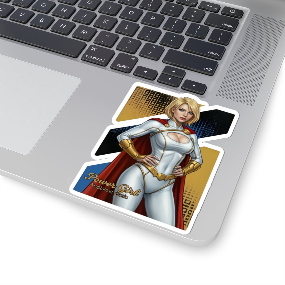 Power Girl Sticker – Comic Heroine Vinyl Sticker for Laptops & Indoor Decor: glossy vinyl laptop sticker showing bold comic-style Power Girl character