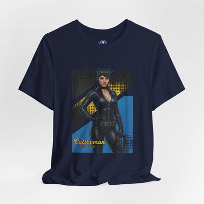 Catwoman T-Shirt | DC Comics Anime Tee for Gamers & Comic Fans navy tee with anime-style Catwoman illustration on Bella Canvas 3001