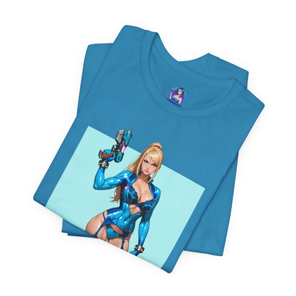 Samus Aran Grafik-T-Shirt | Sci-Fi-Kopfgeldjäger-T-Shirt für Gamer | Anime-Power-Armor-Shirt