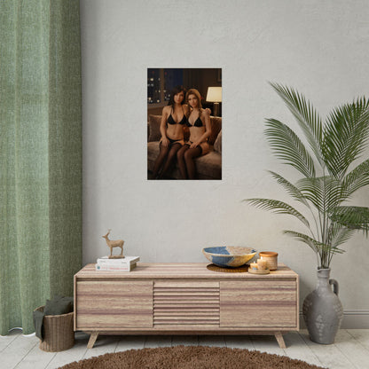 Tifa Aerith Poster, Final Fantasy Art Print – Legendary JRPG Duo Wall Art displayed in modern gamer room above console