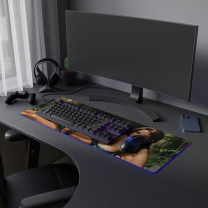 Lara Croft Schreibtischunterlage – LED RGB-Pad, Adventure Waifu Anime-Mädchen Gaming-Setup