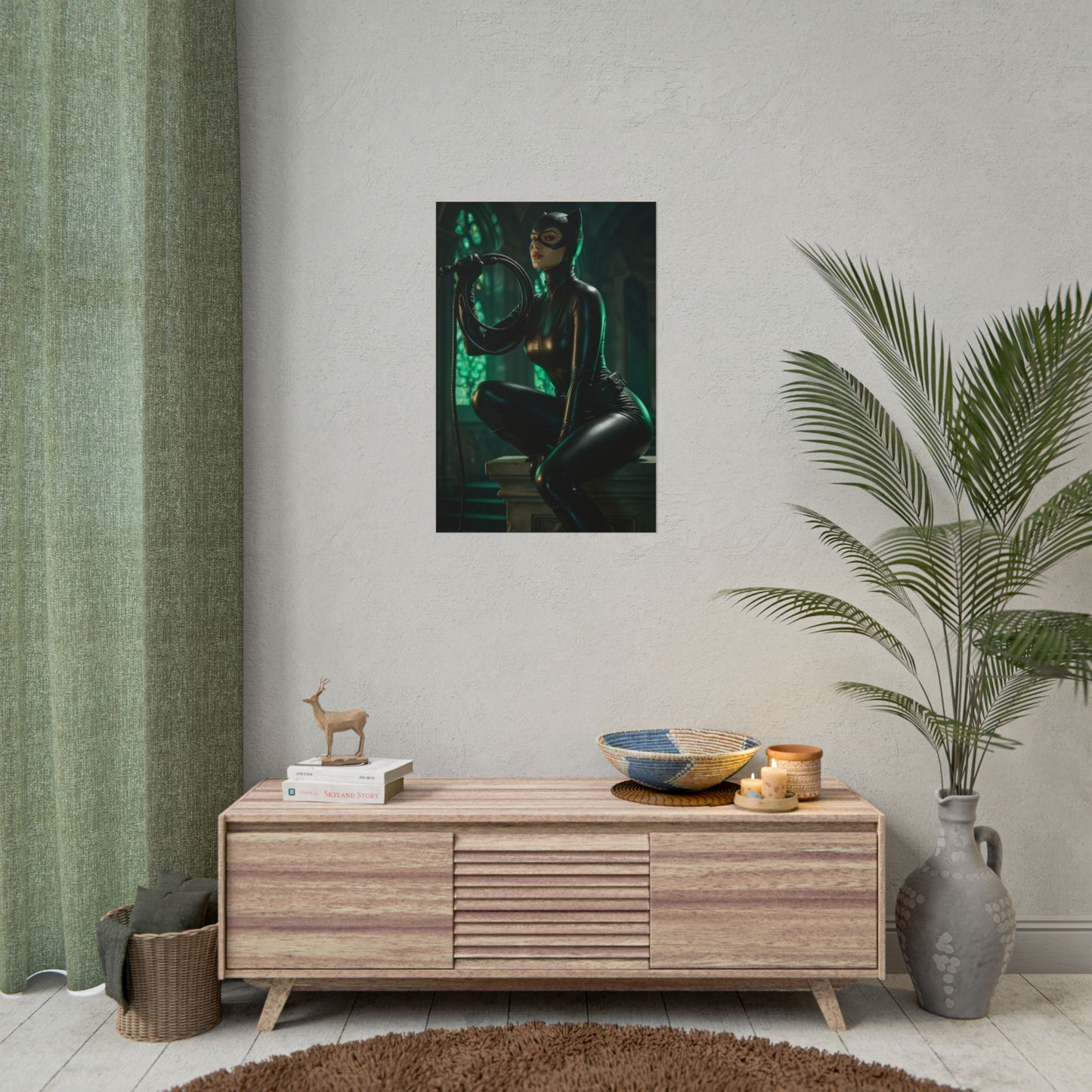 Black Cat Marvel Poster – Iconic Comic Anti-Heroine Wall Art Decor framed on living room wall, ultra-high resolution vivid comic art