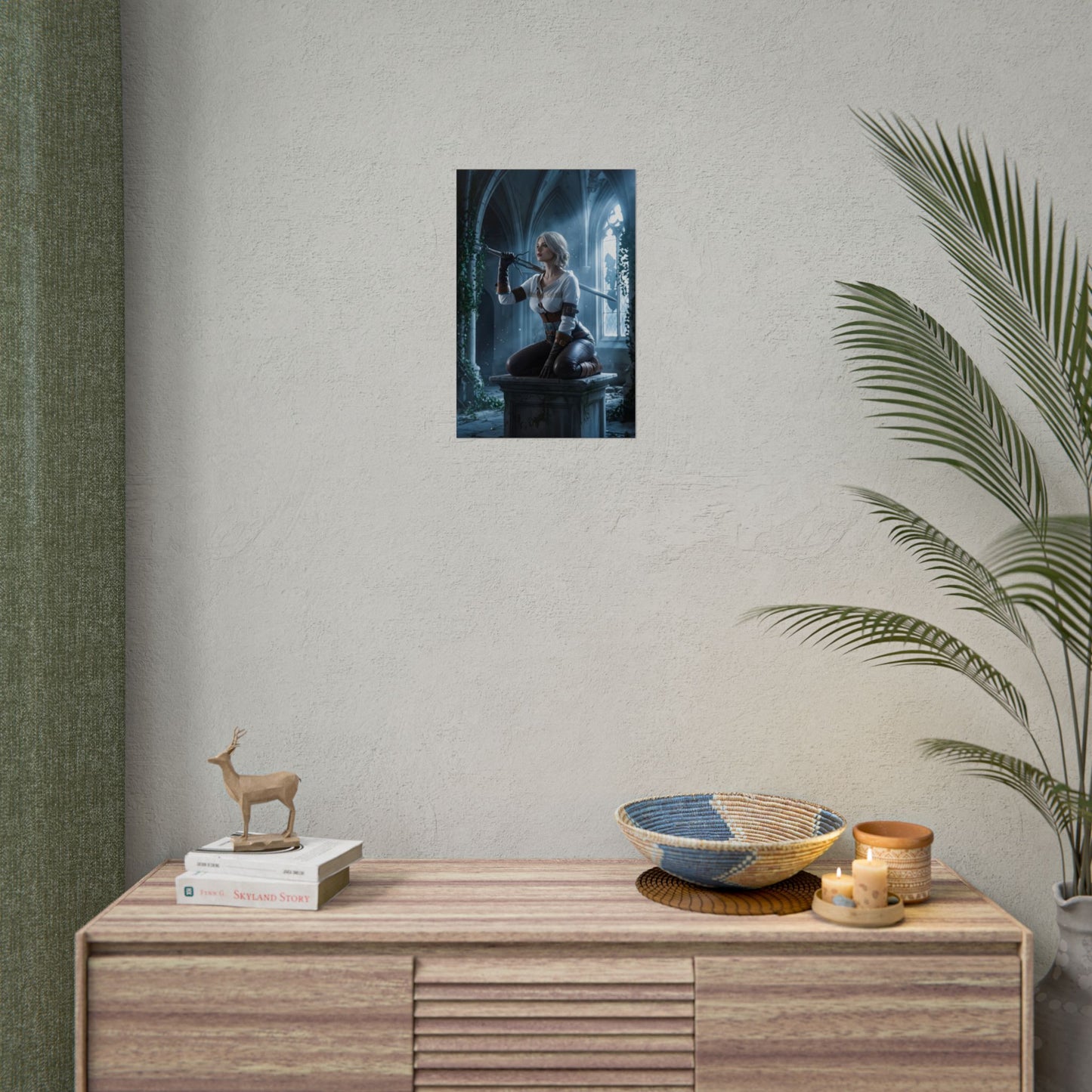 Ciri Poster, Witcher Series Print, Legendary RPG Hero Art Wall Decor - poster of Ciri in moody fantasy interior setting