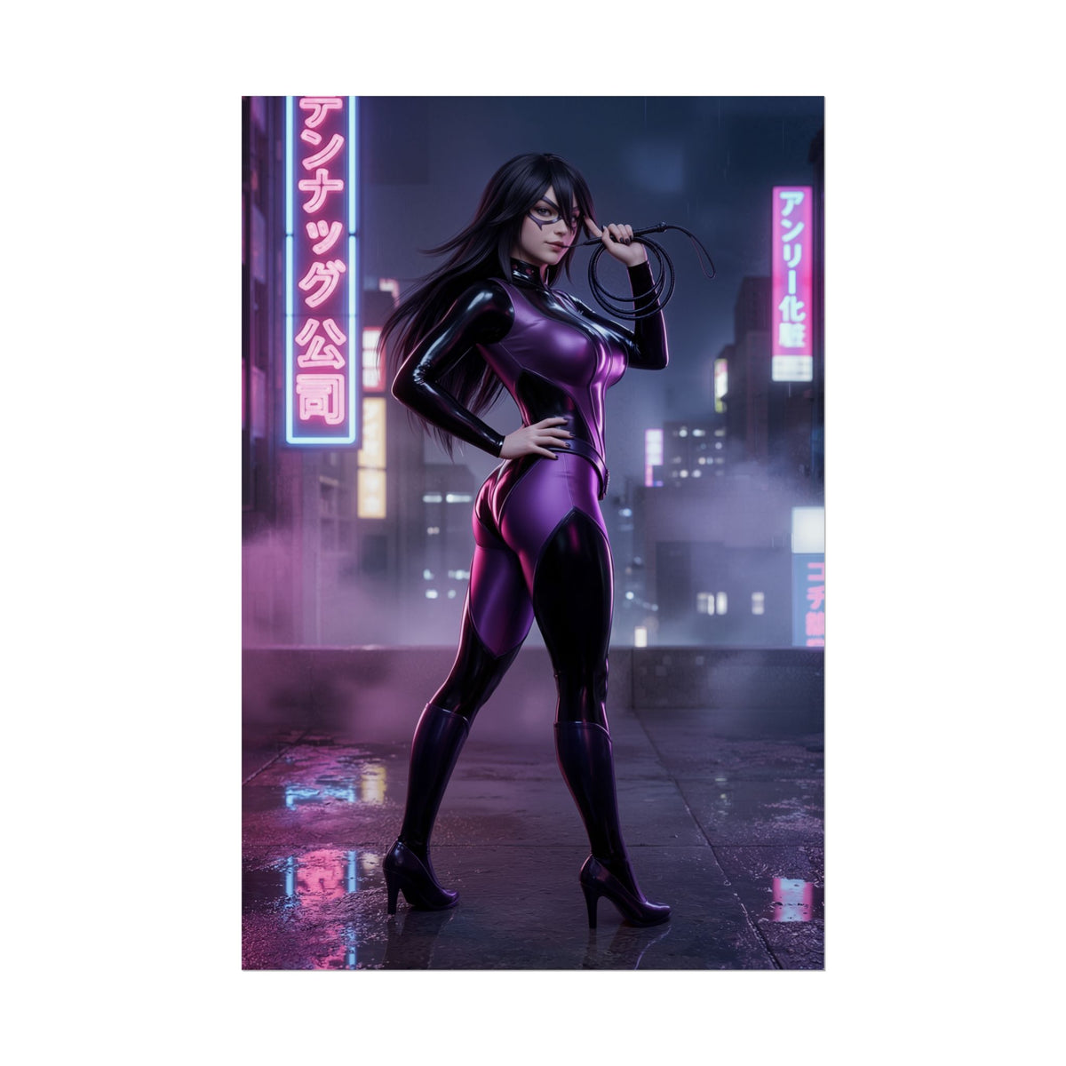 Midnight Poster, My Hero Academia Art Print  Anime Heroine Wall Art featuring purple-clad heroine in neon cityscape, gamer room and fan collection decor