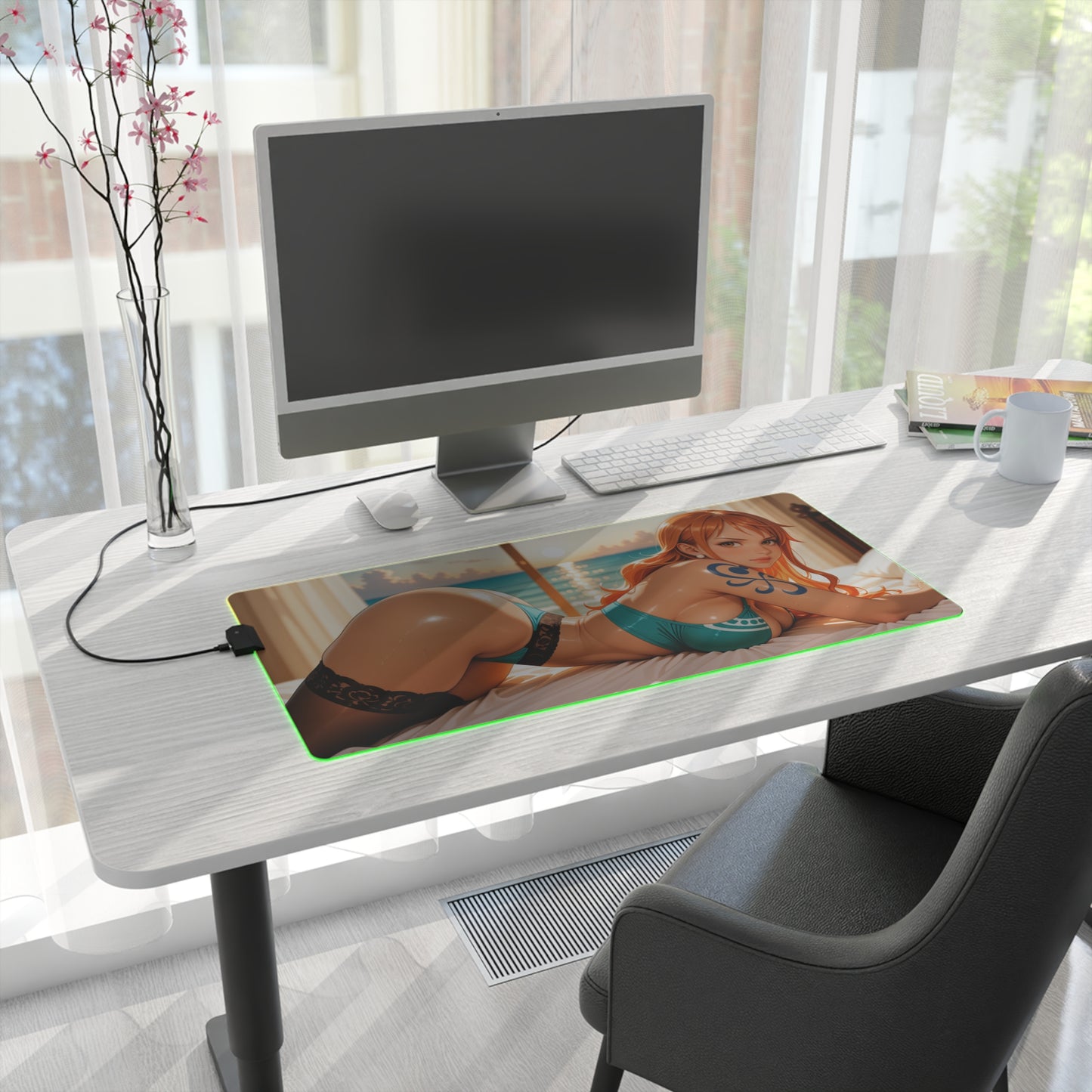 Nami Desk Mat – LED RGB Pad, Waifu Anime Girl Gaming Setup