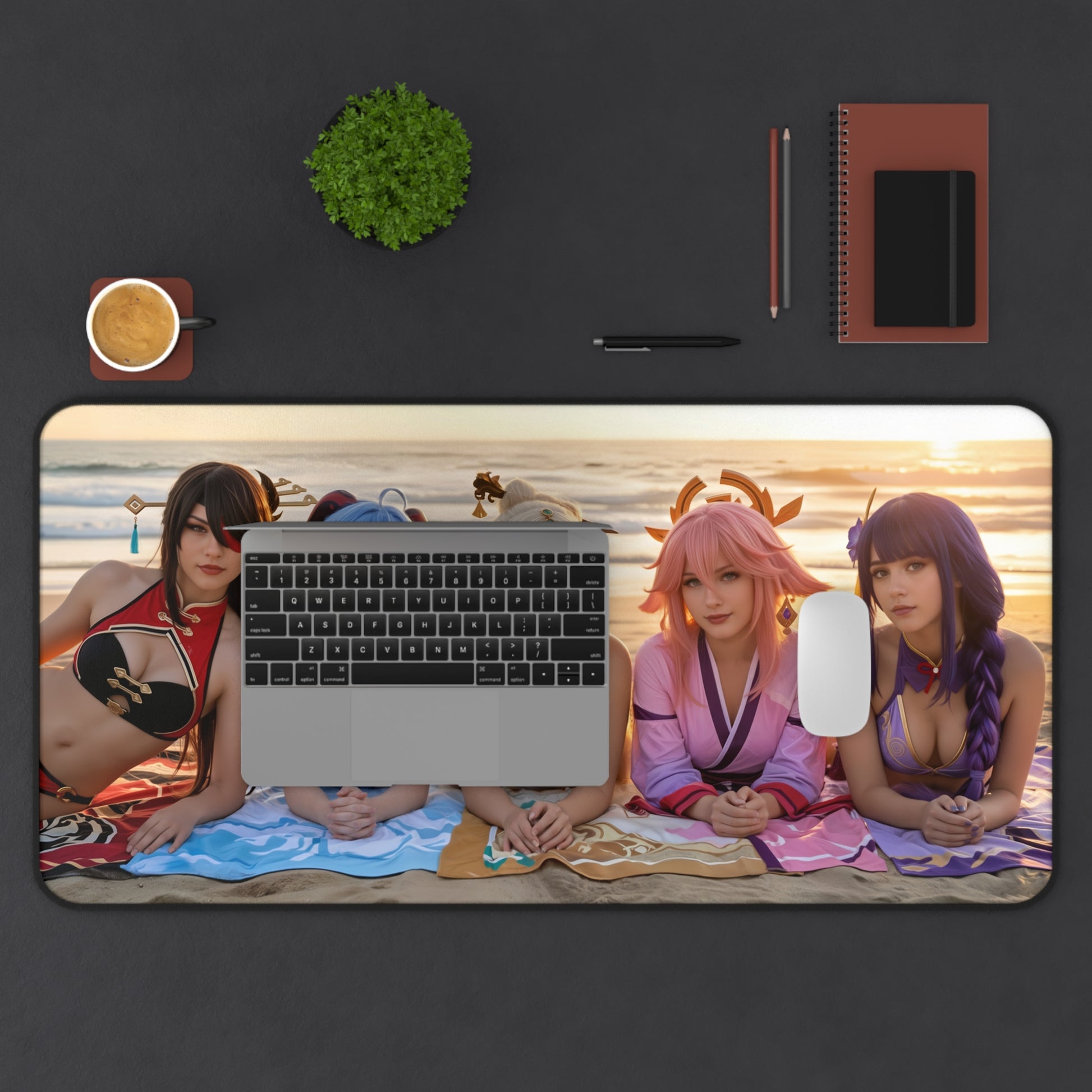 Genshin Impact Girls Gaming Mouse Pad, Anime RPG Desk Mat, Fantasy Heroine Setup beach cosplay desk mat with heroines under laptop