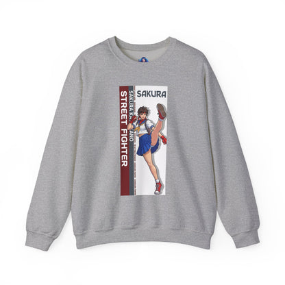 Sakura Sweatshirt, Street Fighter Crewneck, Classic Fighting Game Apparel for Fans – gray crewneck with Sakura character kick graphic