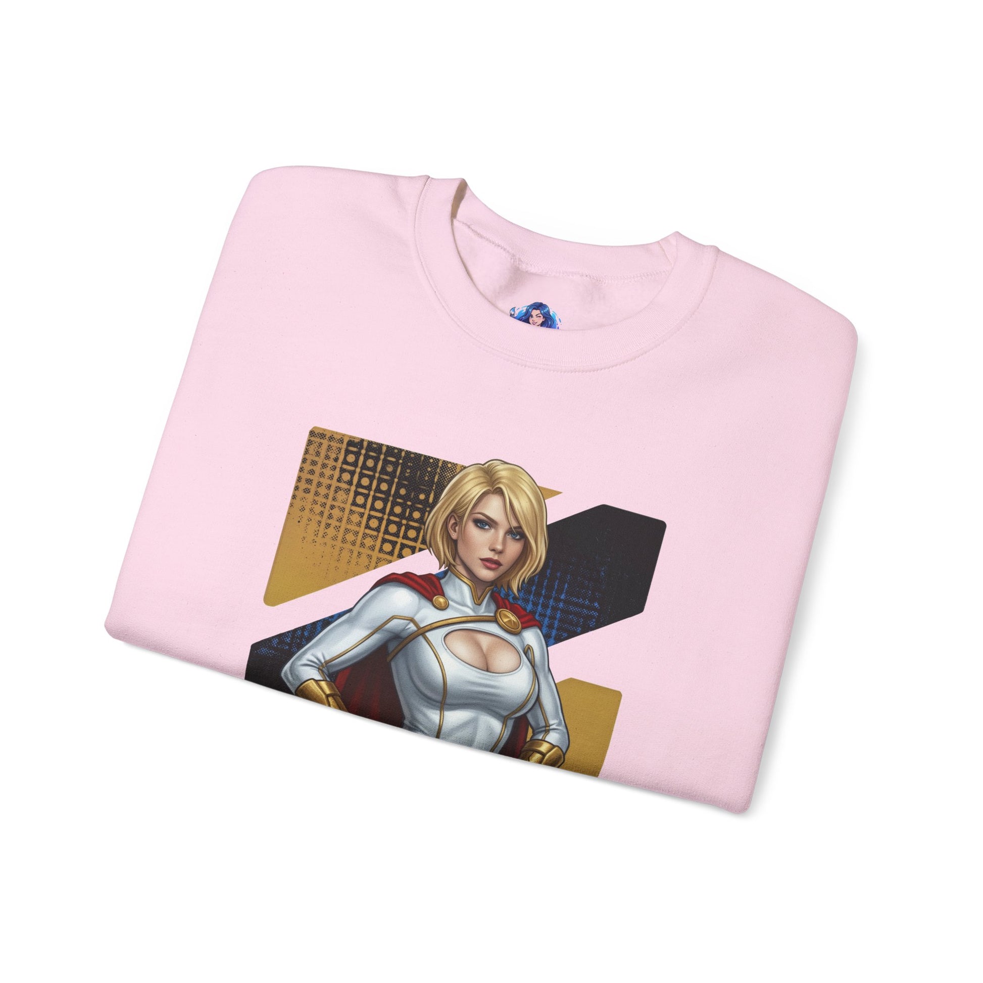 Power Girl Sweatshirt, DC Comics Crewneck, Bold Superhero Apparel for Fans — pink crewneck with confident Power Girl graphic