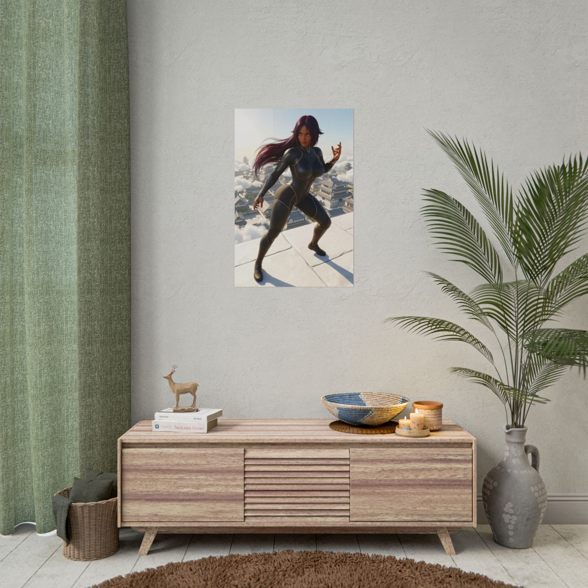 Yoruichi Shihouin Poster, Bleach Wall Art Print – Anime Decor displayed in modern living room over console, gaming and collector decor
