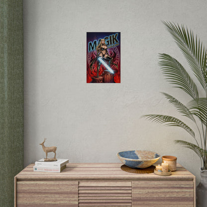 Magik Poster / Magik Wall Art / Magik Art Print / Marvel Poster featuring dark fantasy heroine with massive soul sword and fiery arcane backdrop