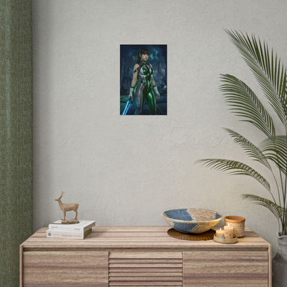 EVE Poster, Stellar Blade Art Print, Iconic Sci-Fi Action Hero on modern gaming room wall with sleek futuristic character and clean sci-fi aesthetic