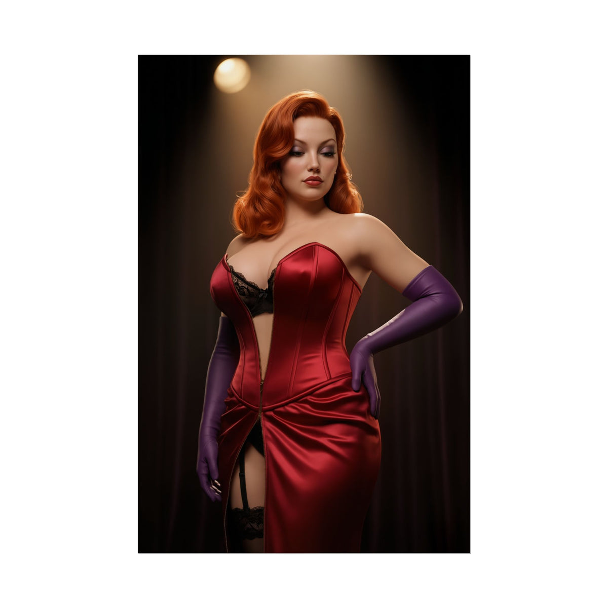 Jessica Rabbit Poster, Classic Animation Art Print  Vintage Wall Decor - glamorous red-dress character art print for collectors and gaming room decor