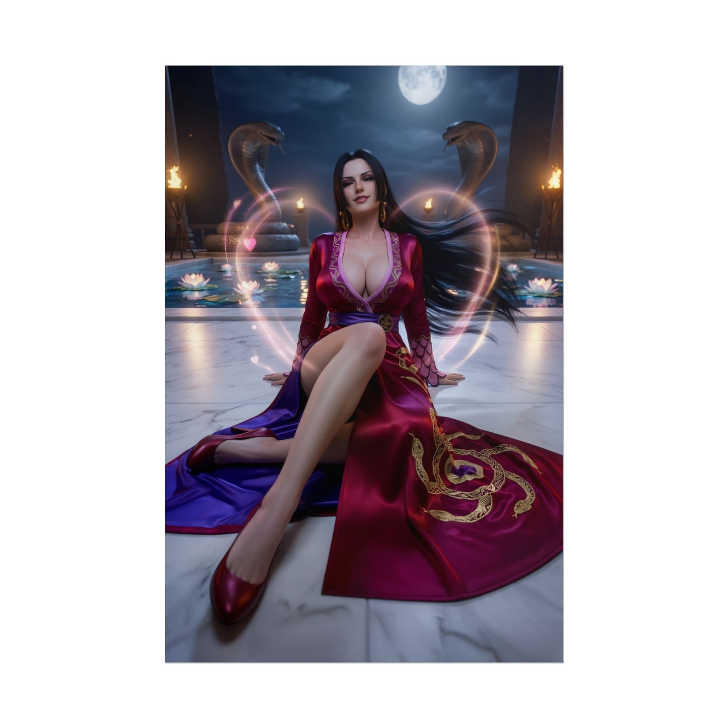 Boa Hancock Poster / Boa Hancock Wall Art / Boa Hancock Art Print / One Piece Poster featuring Boa Hancock in elegant moonlit throne pose