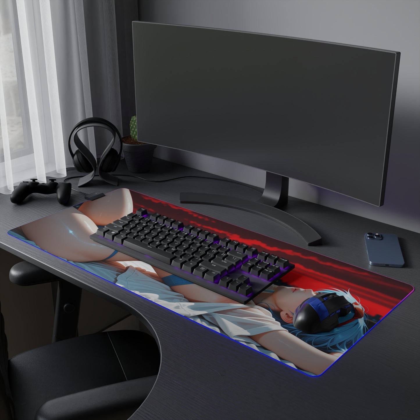 Килимок для столу Rei Ayanami – світлодіодний RGB-підсвітлювальний килимок, ігровий комплект із зображенням дівчини з аніме Waifu