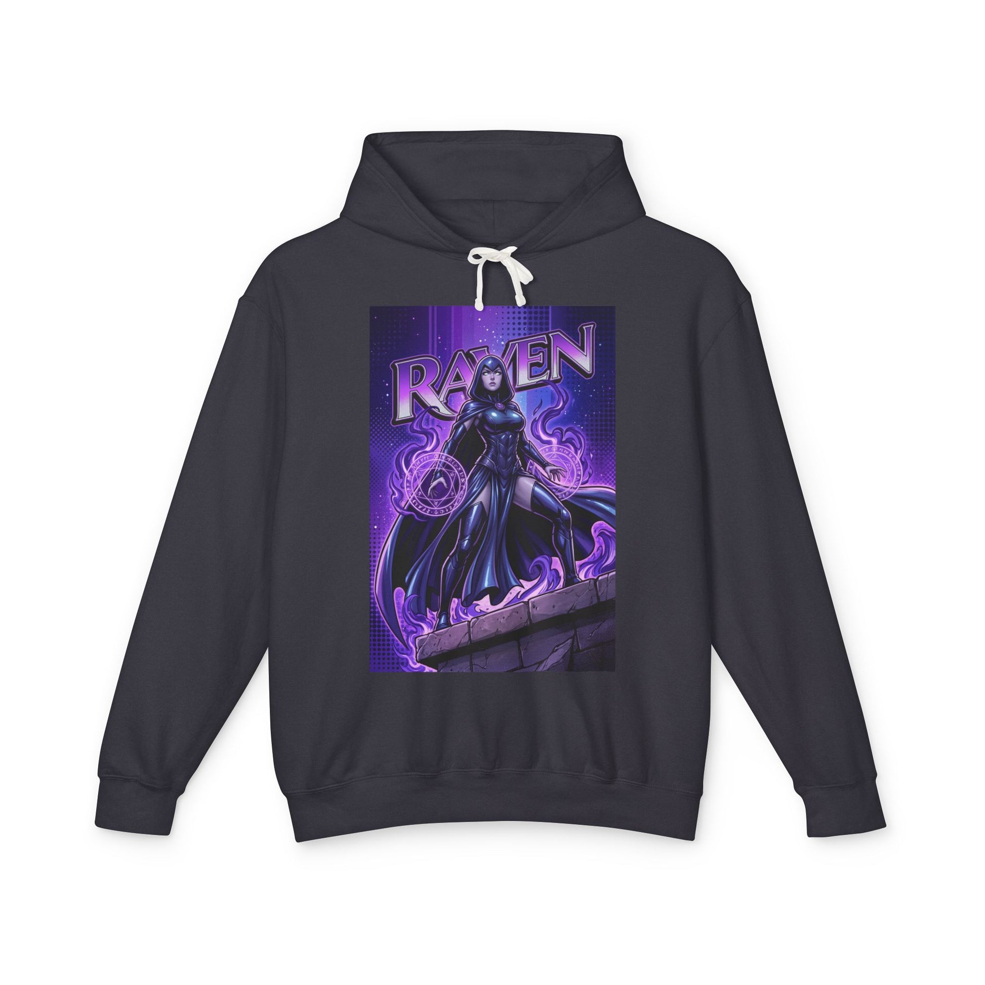 Raven Hoodie | DC Superhero Hoodie | Dark Magic Empress Pullover - dark purple Raven graphic pullover hoodie showcasing mystical sorceress design