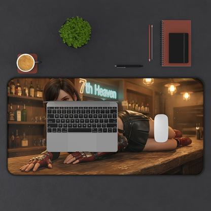 Tifa Lockhart Gaming Mouse Pad, Final Fantasy Desk Mat, RPG Heroine Setup showcasing Tifa art on premium large desk mat for gamers and fans