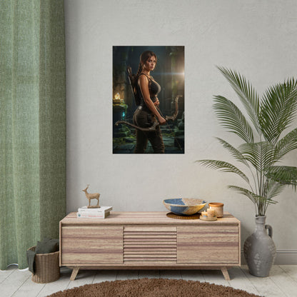 Lara Croft Poster, Tomb Raider Art Print – Iconic Explorer Gift Wall Art displayed in a modern gaming room wall