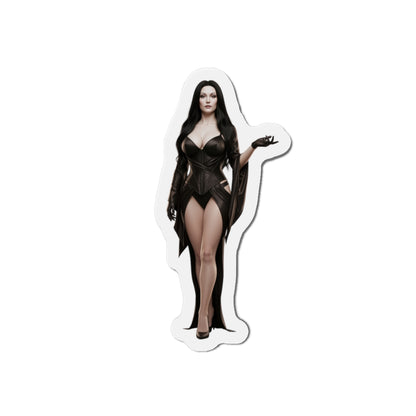 Morticia Addams Magnet – Gothic Icon Fridge Magnet, Anime Style Decor die-cut vinyl magnet showing anime-style Morticia Addams in gothic black dress