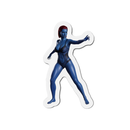 Mystique Magnet – Marvel Mutant Fridge Magnet, Anime Style Decor die-cut vinyl sticker showing blue-skinned Mystique in anime-style pose for fridge, locker, gaming setup