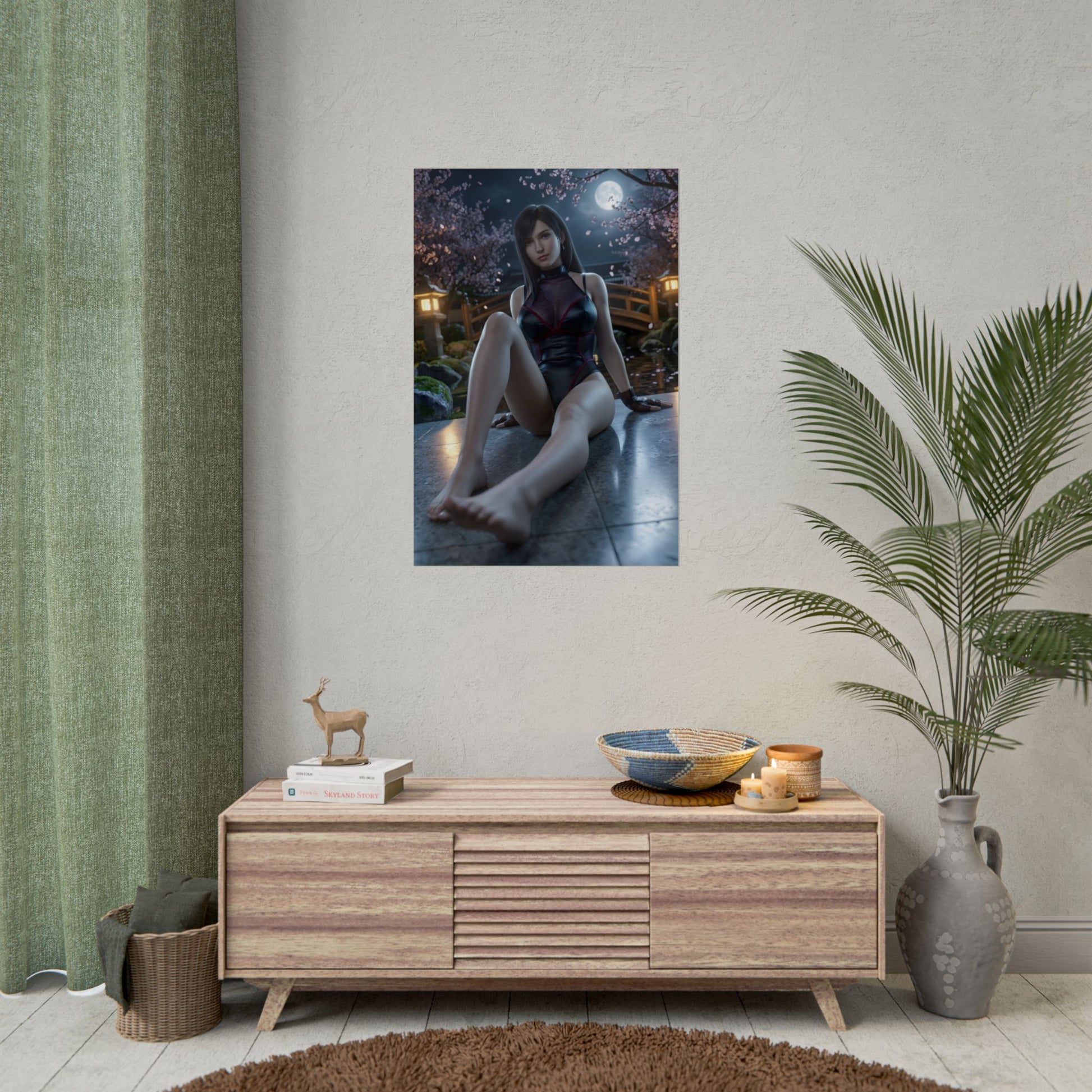 Tifa Lockhart Poster / Tifa Lockhart Wall Art / Tifa Lockhart Art Print / Final Fantasy VII Poster - cinematic intimate Tifa sitting under moonlight