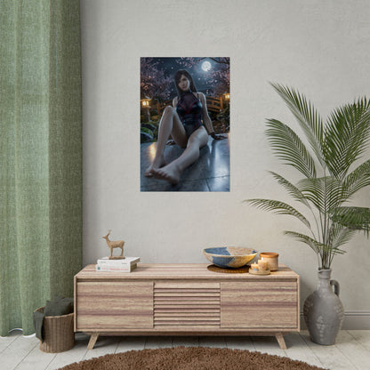 Tifa Lockhart Poster / Tifa Lockhart Wall Art / Tifa Lockhart Art Print / Final Fantasy VII Poster - cinematic intimate Tifa sitting under moonlight