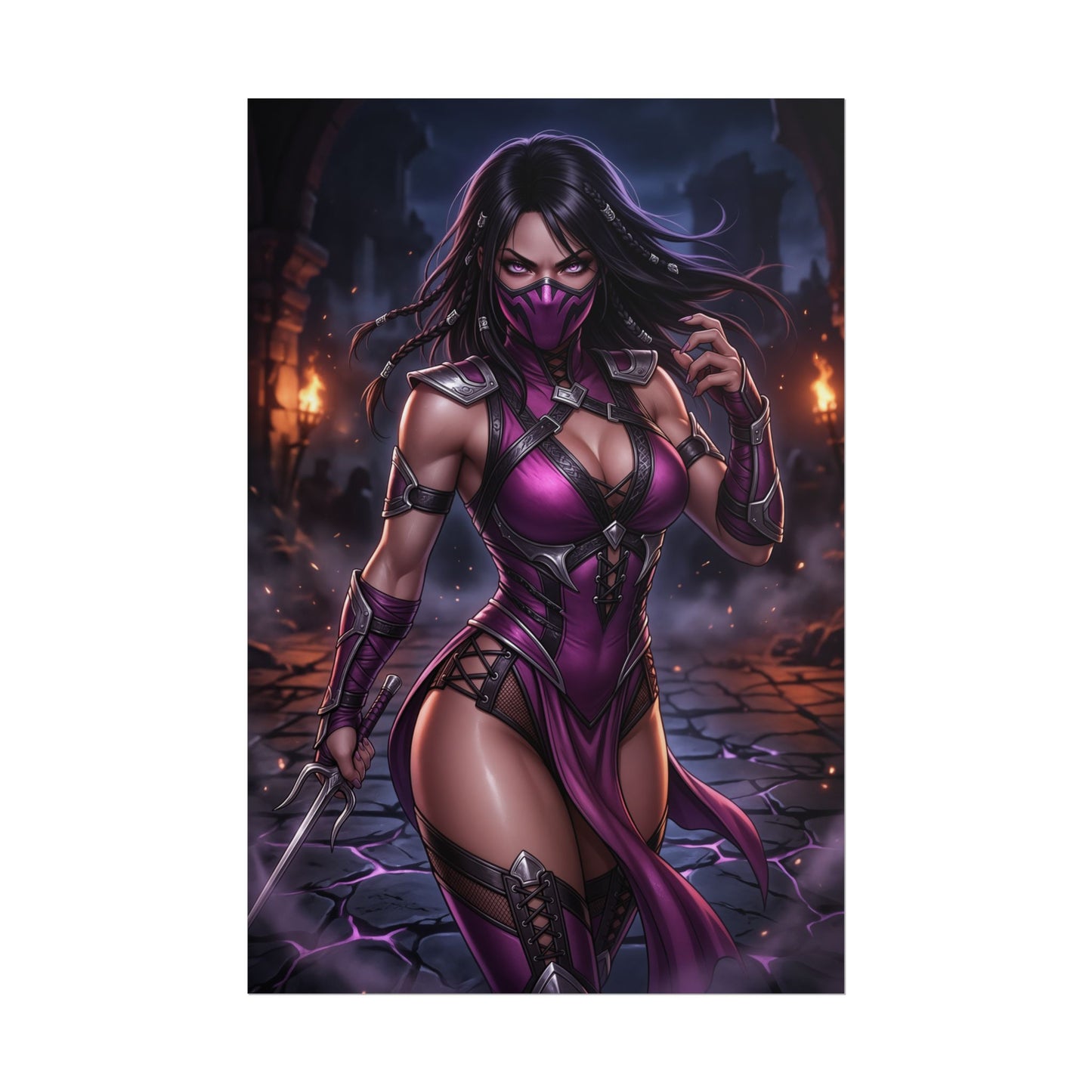 Mileena Mortal Kombat Poster Fighter Woman Wall Art Masked Warrior Girl Print Fighting Game Character Gaming Room Decor Gift